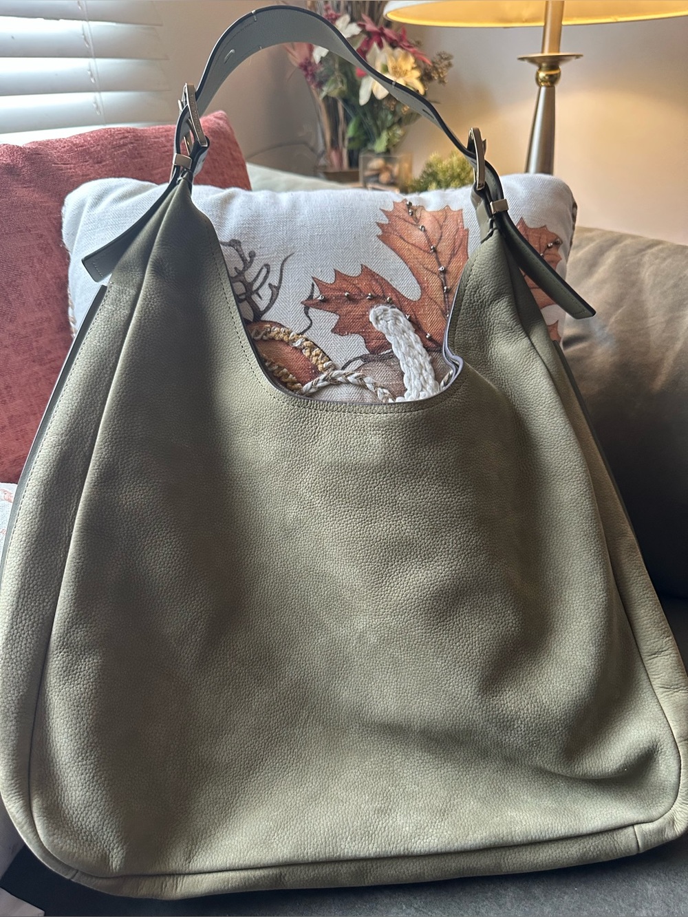 Michael Kors Olive Green Pebbled Leather Hobo Shoulder Bag